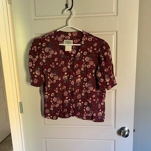 Vintage Burgundy Floral Blouse